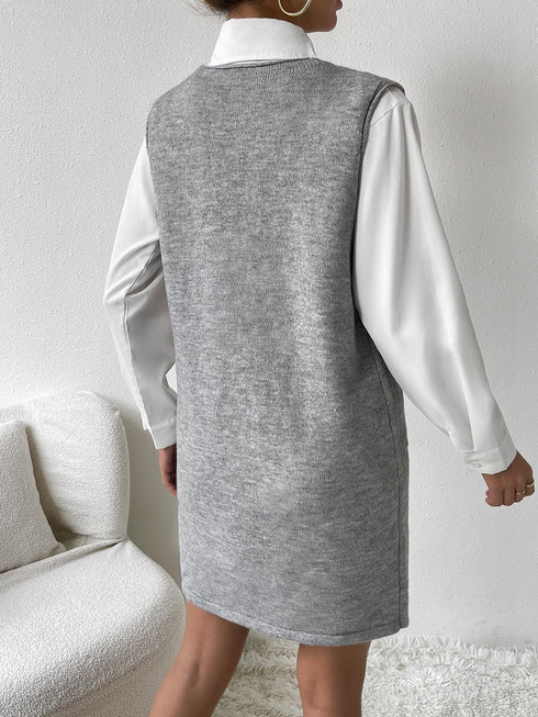 'Xylia' Sleeveless V Neck Sweater Dress - Celes Fashion